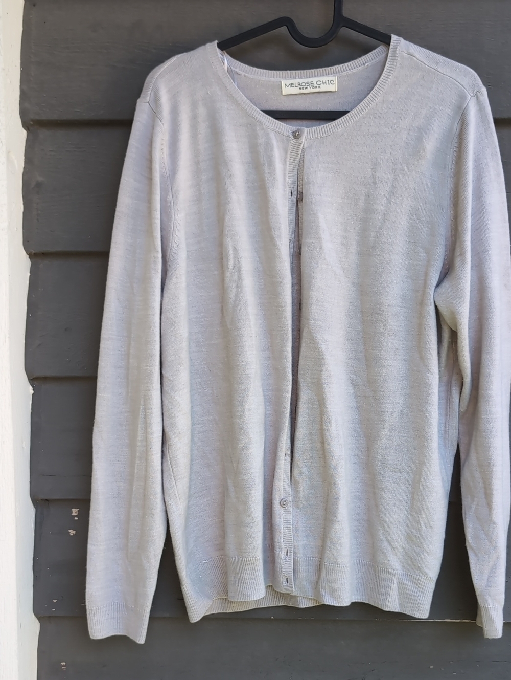 Women's Light Gray Crewneck Cardigan Sweater Size LARGE
